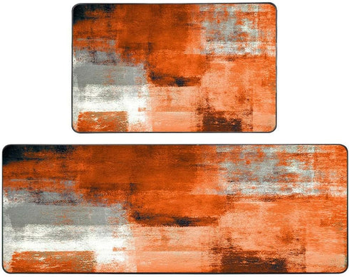 TOMWISH 2Pcs Kitchen Rugs Set, Orange Red Non-Slip Waterproof Kitchen Mats for Floor Office Dining Room