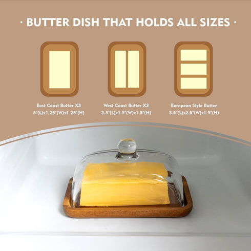 MKLZ Countertop, Glass Butter Dish with Lid, Clear Domed Cheese Dish with Handle, Large Butter Keeper Saver with Cover