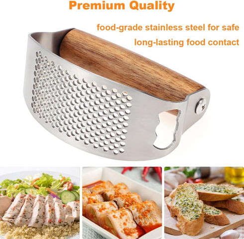 Set Garlic Press Rocker Stainless Steel Ginger Crusher, Garlic Mincer and Squeezer Kitchen Gadget with Ergonomic