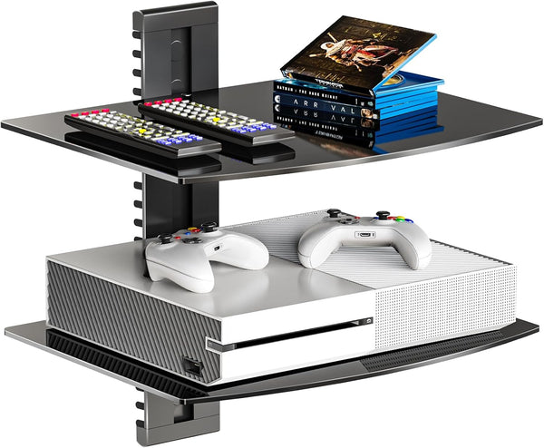 WALI Floating TV Shelf, 2 Tier Glass Projector Shelf for DVD Players,