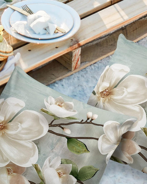Waterproof Pillow Covers for Couch Throw Pillow Cases Set of 2, Farmhouse White Magnolia Flower Decorative Cushion Pillow Covers 18x18In,Indoor Outdoor Decoration Abstract Floral Oil Painting Texture by Chucoco
