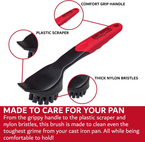 Cast Iron Scrub Brush & Scraper, Heavy Duty Dish Scrubber Brush for Cast Iron Skillets by Chef Master 90058