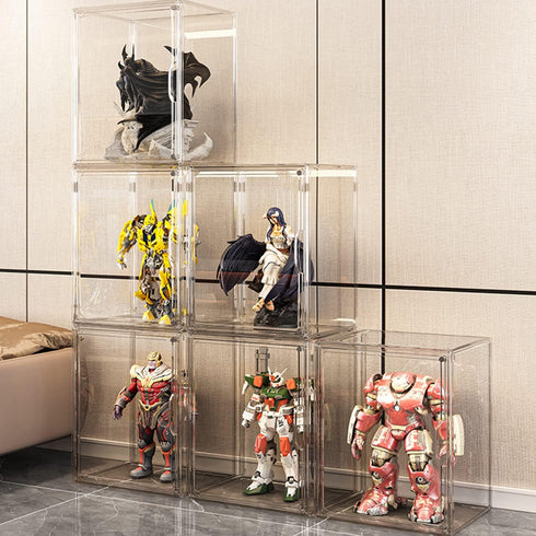 Clear Stackable Plastic Storage Bins with Magnetic Lid - Dustproof Display Cases for Books, Cosmetics, Collectibles