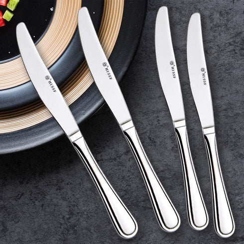 Dinner Knife Set, 4 Pieces Stainless Steel Butter Knives, Silver