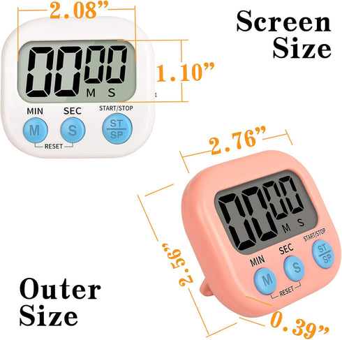 Timer for Kids, Digital Kitchen Timer, Magnetic Back, Loud Ring, Stand for Cooking, Classroom, 2 Pack