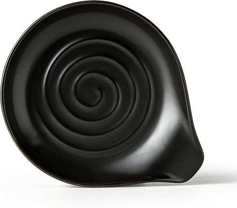 Spoon Rest, Porcelain Drip Tray for Multiple Utensils, Cooking&Large Spoon Holder for Stove Top, Modern Farmhouse Kitchen Decor Utensil Holder for Spoons, Ladles, Tongs&Spatula, Black