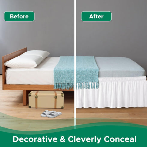 Biscaynebay Wrap Around Bed Skirts for King & Cal King Beds, White Adjustable Elastic Dust Ruffles with Short Drop of