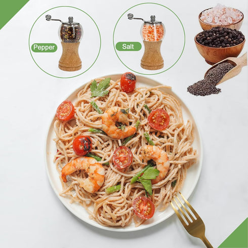 Classical Hand Shake Wood Pepper Grinder Set - Gorgeous Salt Wooden & Acrylic, Ceramic Blades Upgrade Metal Handle,