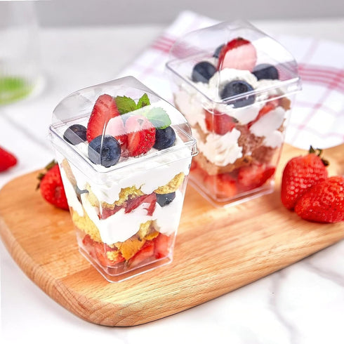 25 Pack 5 oz Zezzxu Dessert Cups with Dome Lids and Spoons, Plastic Pudding Cups with Lids Mini Parfait Shooter Cups