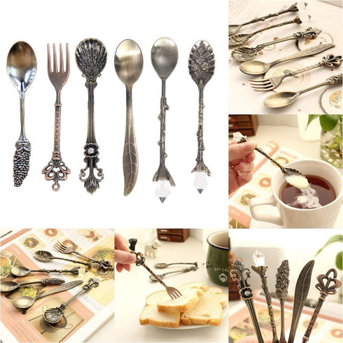 Dessert Spoons,Coffee SpoonTeaspoon,Awakingdemi Vintage Style Metal Carved Fruit Dessert Spoons for Kitchen Dining Bar,6pccs/set