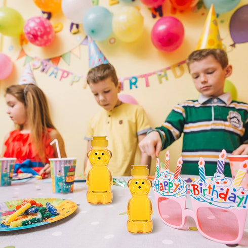 Hpmjz 2 Pcs Honey Bear Bottle Plastic Honey Squeeze Bottle Transparent Honeybear Squeeze Jars with Yellow Flip Lid Cute