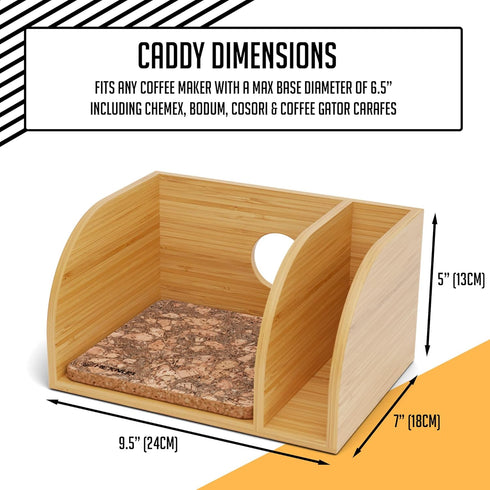 HEXNUB Caddy for Pour Over Coffee Maker, Bamboo Stand for Chemex, Bodum, Cosori Carafes, Heatproof Mat
