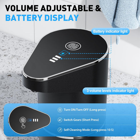 3 350ml Fantictas Automatic Soap Dispenser,Touchless Hand Wall Mount Rechargeable Gear Adjustable Electric Soap