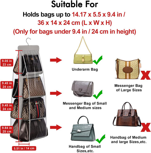Lirex Handbag Hanging Organizer, 8 Pocket Purse Storage Hanger, Foldable Oxford Cloth Closet for Family Bedroom, Black.
