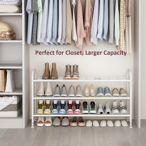 3 Closet 24 3-Tier) LINZINAR Shoe Rack Long Tier Shoe Storage Organizer Metal Wide Shoe Shelf for Entryway Bedroom