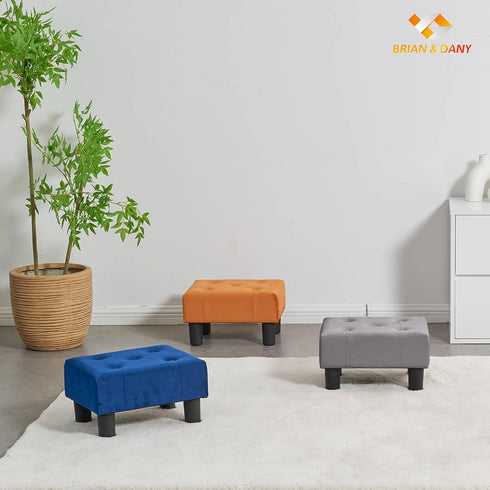 BRIAN & DANY Small Foot Stool, Velvet Foot Stools with Legs, Stable Small Footstool for Living Room, Grey