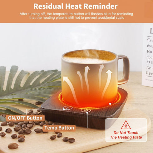 VOBAGA Imitation Wood Grain Coffee Cup Warmer & Mug Warmer for Desk, Electric Beverage Warmer Plate with 3 Temperature