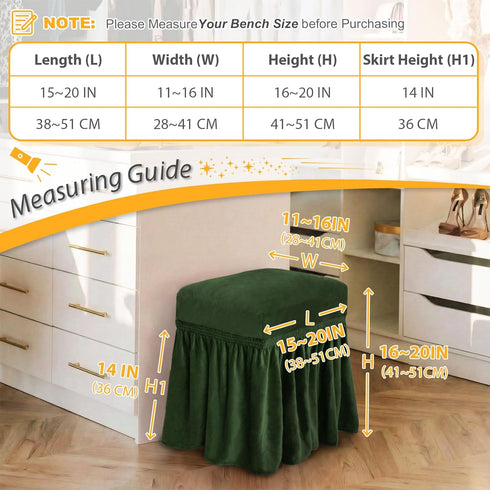 NICEEC Spandex Stretch Vanity Bench Cover with Skirt Removable Super Soft Rectangle Bench Slipcover Washable Bench