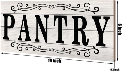 Pantry Sign Wall Decor - Rustic Retro Wooden Art Printed Decor for Home Room Holiday Decoration, 16 x 6 Inches (White)