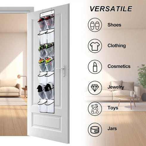 Over The Door Shoe Organizer, 14 Large Mesh Pockets Hanging Shoe Rack for Closet Organizers and Storage, 2-Pack, White