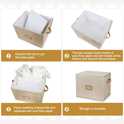 Wedding Dress Storage Box - Preservation Box with Lid, Foldable Acid-Free Organizer with Gloves and Acid-Free Paper,