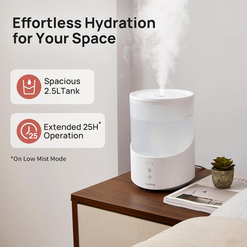 2.5L 25H Clarston Humidifiers for Bedroom, Cool Mist Humidifier with Essential Oils Diffuser and Nightlight, Top Fill