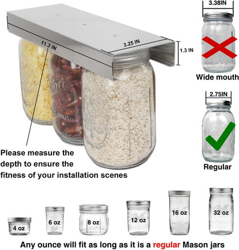 Mason Jar Organizer, Canning Rack for 4-64 oz Jars, Under Cabinet and Pantry Food Storage Hanger Accessories (2Pcs)