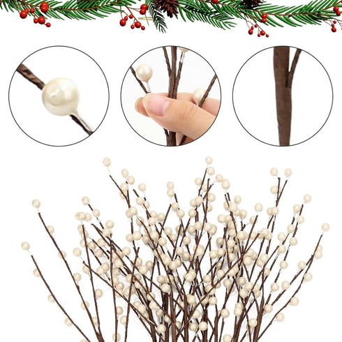 12Pcs NBGV Winter Decorations Artificial Berry Stems White Berry Picks for Christmas Holiday Flower Arrangements Home