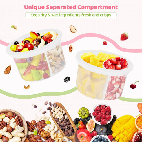 Torchero 4 Pack 16 oz Overnight Oats Containers with Lids and Spoons - Glass Mason Jars with Separate Compartments