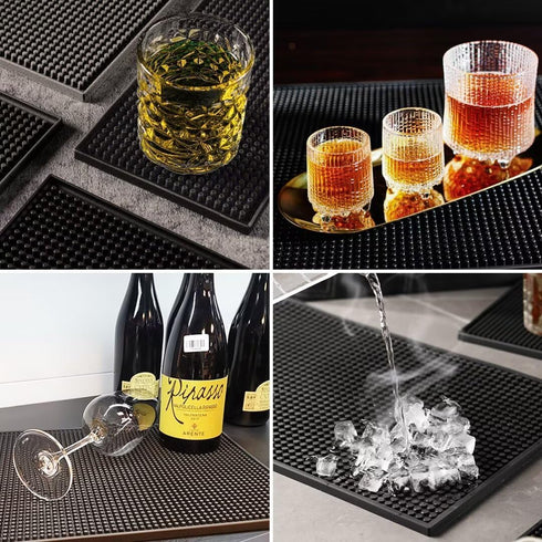 Small Bar Mat, 6" x 12" PVC Black Coffee Mat for Home Bar Essentials, Spill Mat for Kitchen Countertop, 1 PCS
