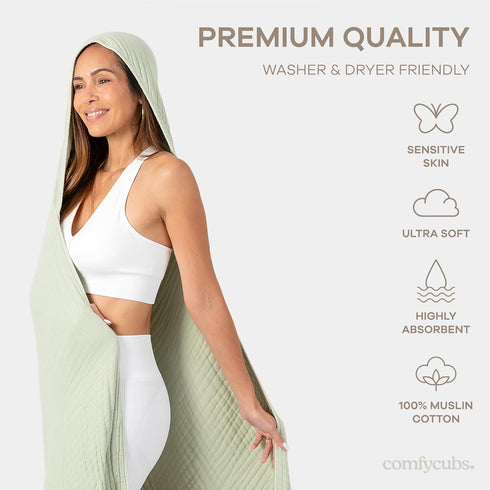 58'' 58'', Comfy Cubs Adult Hooded Towel - Large x Soft, Absorbent, and Stylish Dual-Function Muslin Towel Hoodie