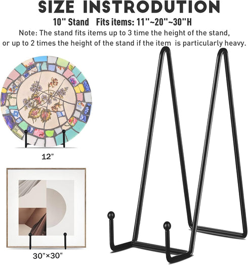 IBosins 5 Pack 10 Inch Plate Holder Display Stands, Large Metal Black Frame for Pictures, Books