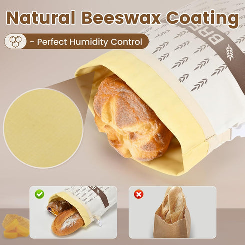 sornivra 2 Pack Reusable Beeswax Bread Bags for Sourdough & Homemade Bread, XL Cotton Storage Bag to Keep Loaves Fresh