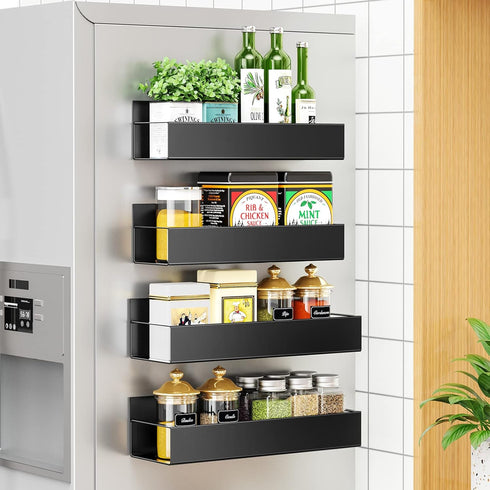 4 Pack Vetacsion Moveable Fridge Magnetic Spice Racks,Metal Black