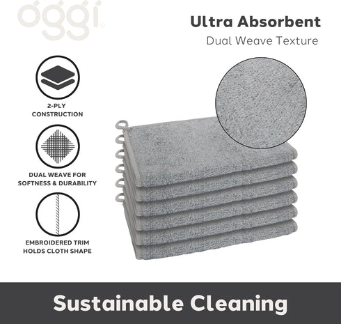 91% 6 7x9 Oggi Bambou Odor-Free Kitchen Washcloths - Natural Kitchen Dish Cloths, Bamboo-Derived Rayon Cellulose Fiber