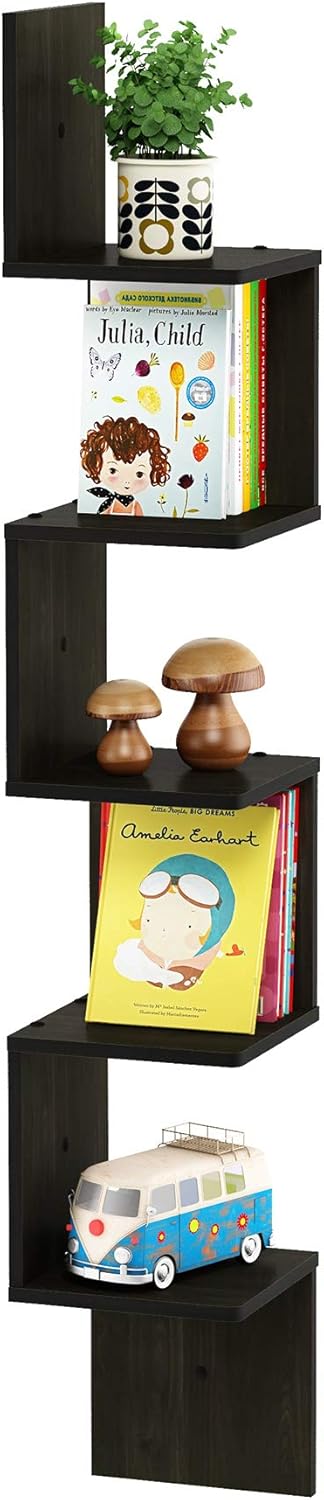 5-Tier Furinno Rossi Wall Mount Floating Corner Shelf, Square , Espresso