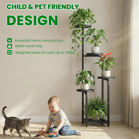 5 TOSKING Tier Tall Plant Stand Indoor Outdoor,Anti-Tip Plant Stand indoor, Wide Base for Pots, Child and Pet