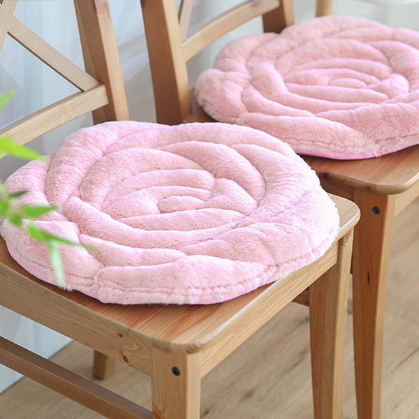 Chic Rose Flower Chair Pad, Soft Faux Fur Cushion for Dining Chairs, No Slip Floor Pillow, Home Decor, Pink