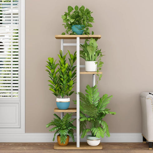 4 5 LINZINAR Plant Stand Indoor Tier Potted Multiple Plant Shelf Stands for Garden Corner Balcony Living Room White