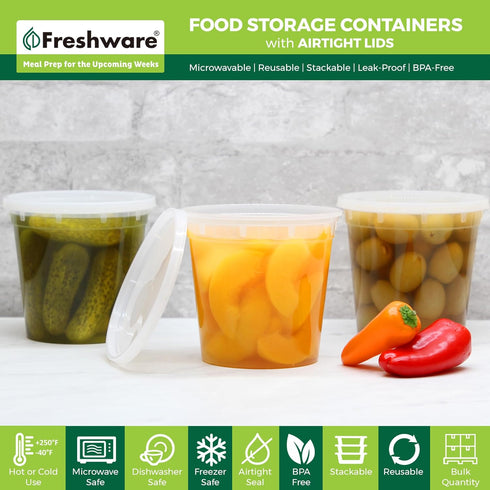 Freshware Food Storage Containers, 24 oz Plastic Deli Containers with Lids, 48 Count BPA Free Meal Prep Set