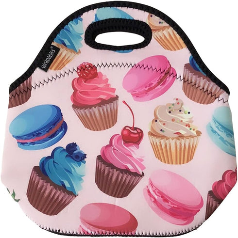 allydrew Insulated Neoprene Lunch Bag, Zipper Tote with Cupcakes Design