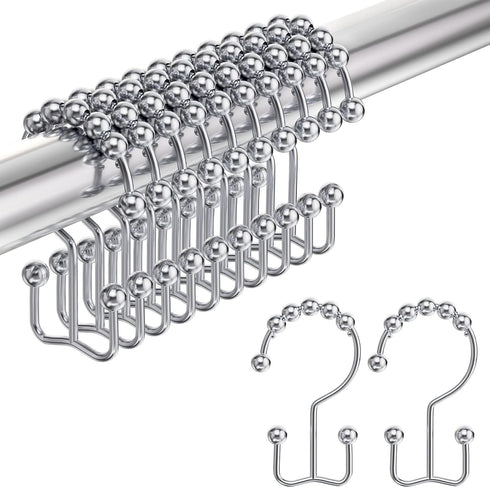 Amazer Shower Curtain Hooks Rings - Rust-Resistant Stainless Steel Double Hooks, Set of 12, Chrome