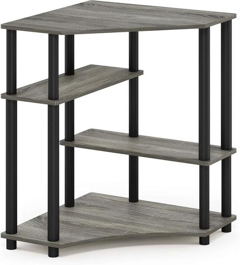 FURINNO Turn-N-Tube Space Saving Corner Desk, Grey/Black French Oak