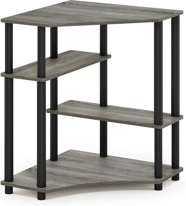 FURINNO Turn-N-Tube Space Saving Corner Desk, Grey/Black French Oak