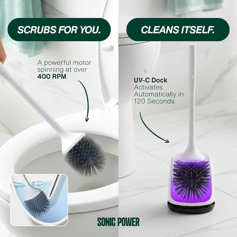 Set, (Pack 1) Electric Toilet Brush & Scrubber Self Cleaning Silicone Toilet Bowl Brush with UVC Light, Rechargeable