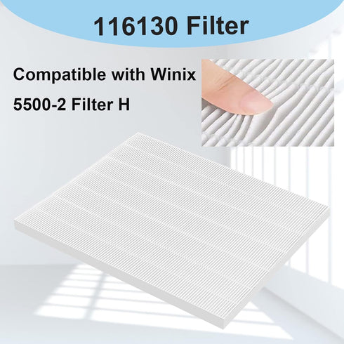 Replacement 116130 Filter H Combo Pack for Winix 5500-2, 2 Filters & 2 Activated Carbon Filters