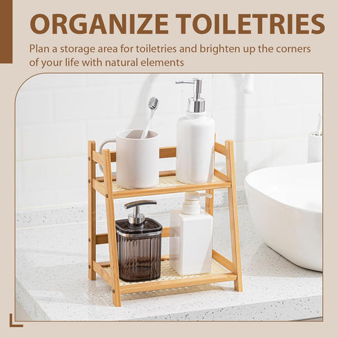 1 2 Countertop Display(Wood,10.2 Inch) Yalikop Pcs Tier Matcha Station Shelf Bamboo Coffee Mug Stand Storage Rack