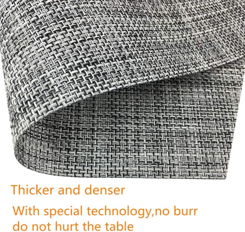 Wedge Placemats Set of 4 Vinyl for Round Tables, Non-Slip Heat-Resistant Easy to Clean Washable Dinner Mats (Gray)