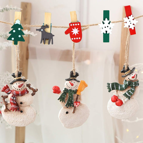 100pcs Christmas Wood Clips, Xmas Tree Snowflake Elk Clothespins, DIY Photo Pegs for Party Favors Decor