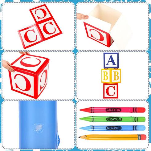 Resholder 14 Pcs Giant School Theme Party Decorations ABC Alphabet Party Favor Box Large Inflatable Pencil Crayon